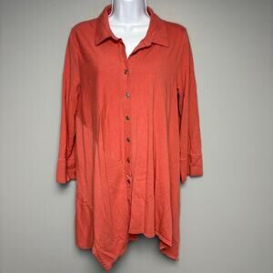 Soft Surroundings Button-Up Relaxed Fit Asymmetrical Lagenlook Tunic Womens Sz M
